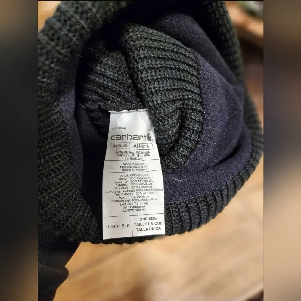 Carhartt Black Knit Pom-Pom Beanie Hat